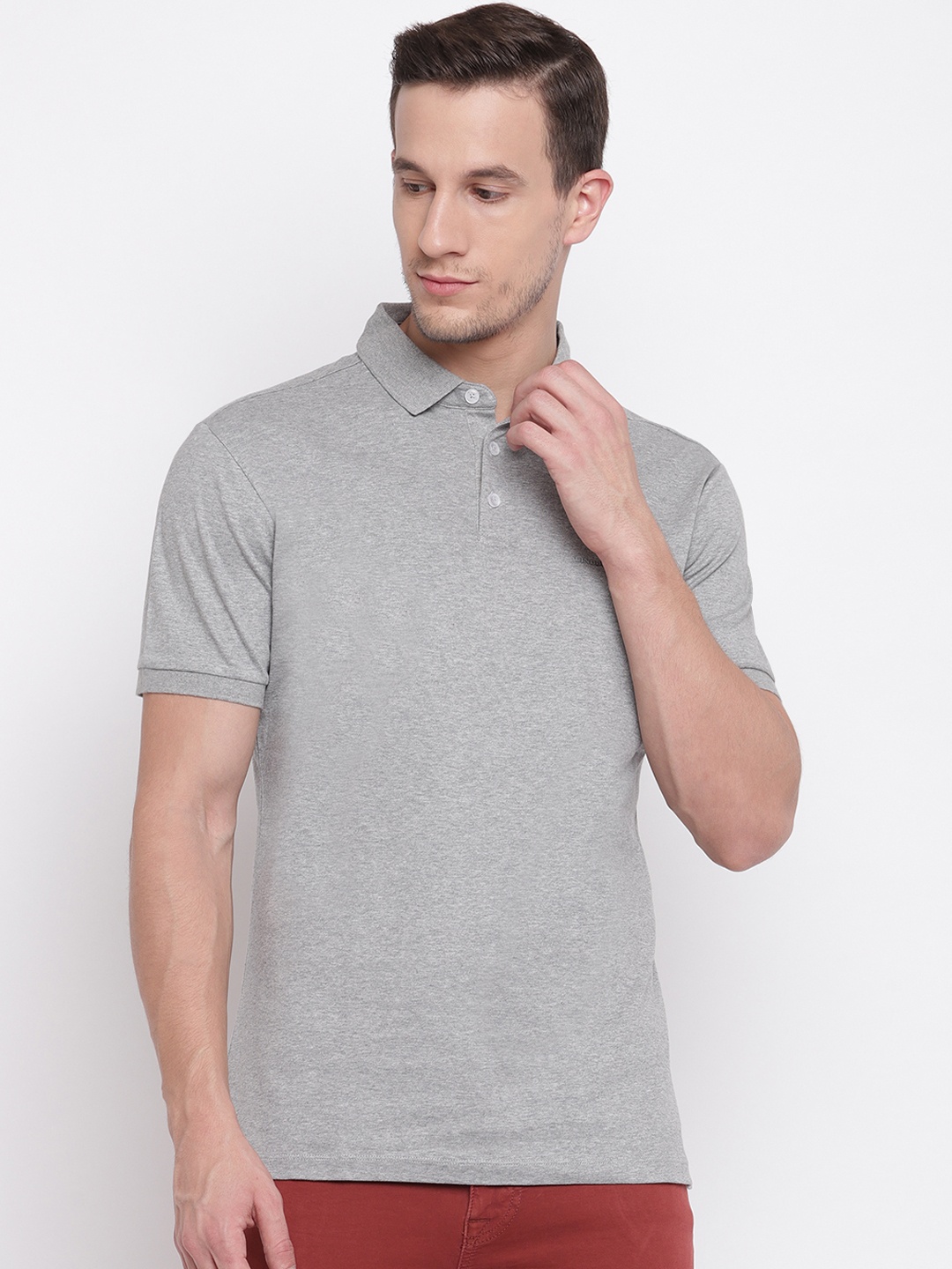 

LINDBERGH Men Grey Melange Solid Polo Collar T-shirt