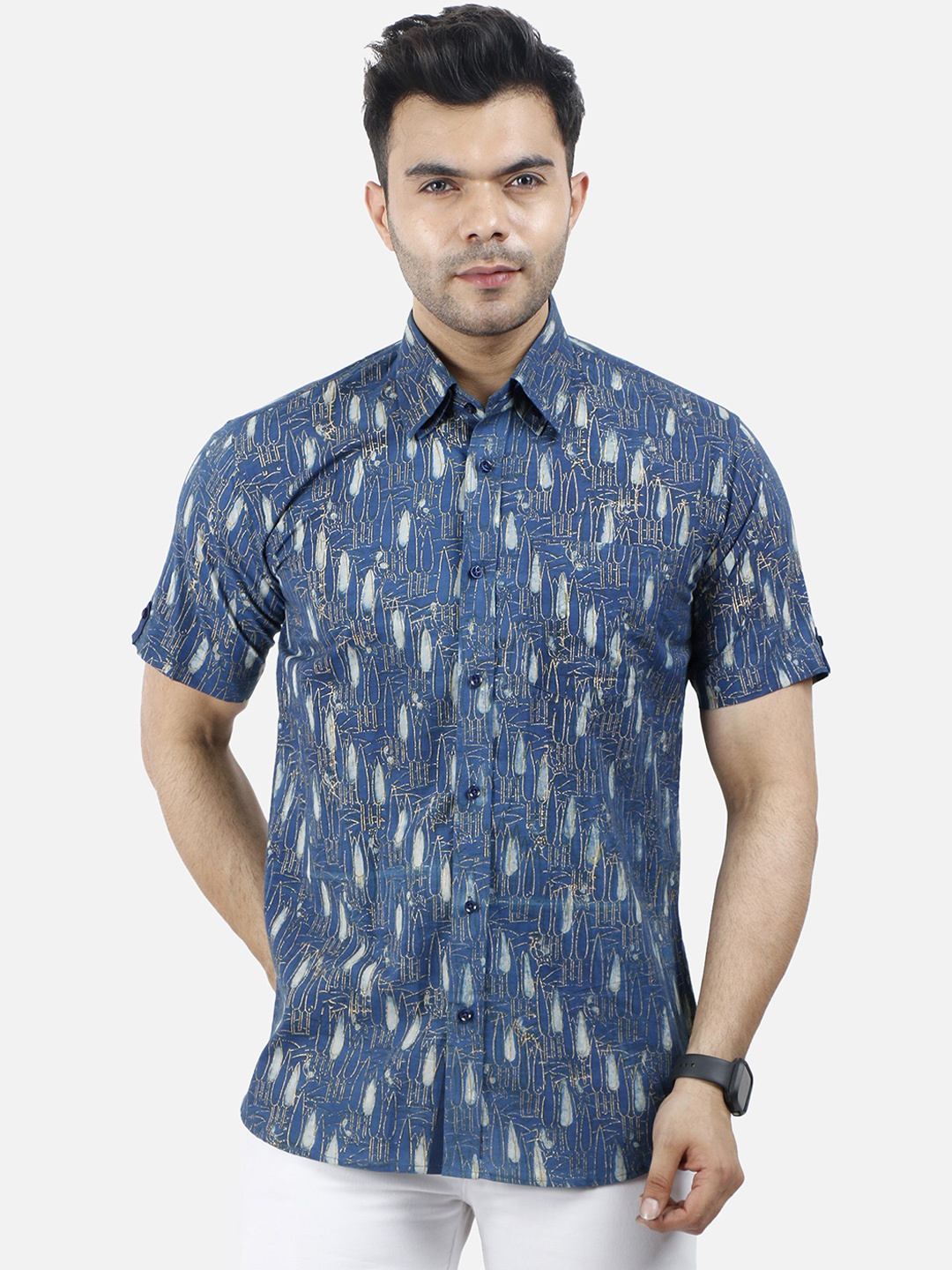 

Wintage Men Blue Regular Fit Printed Casual Shirt