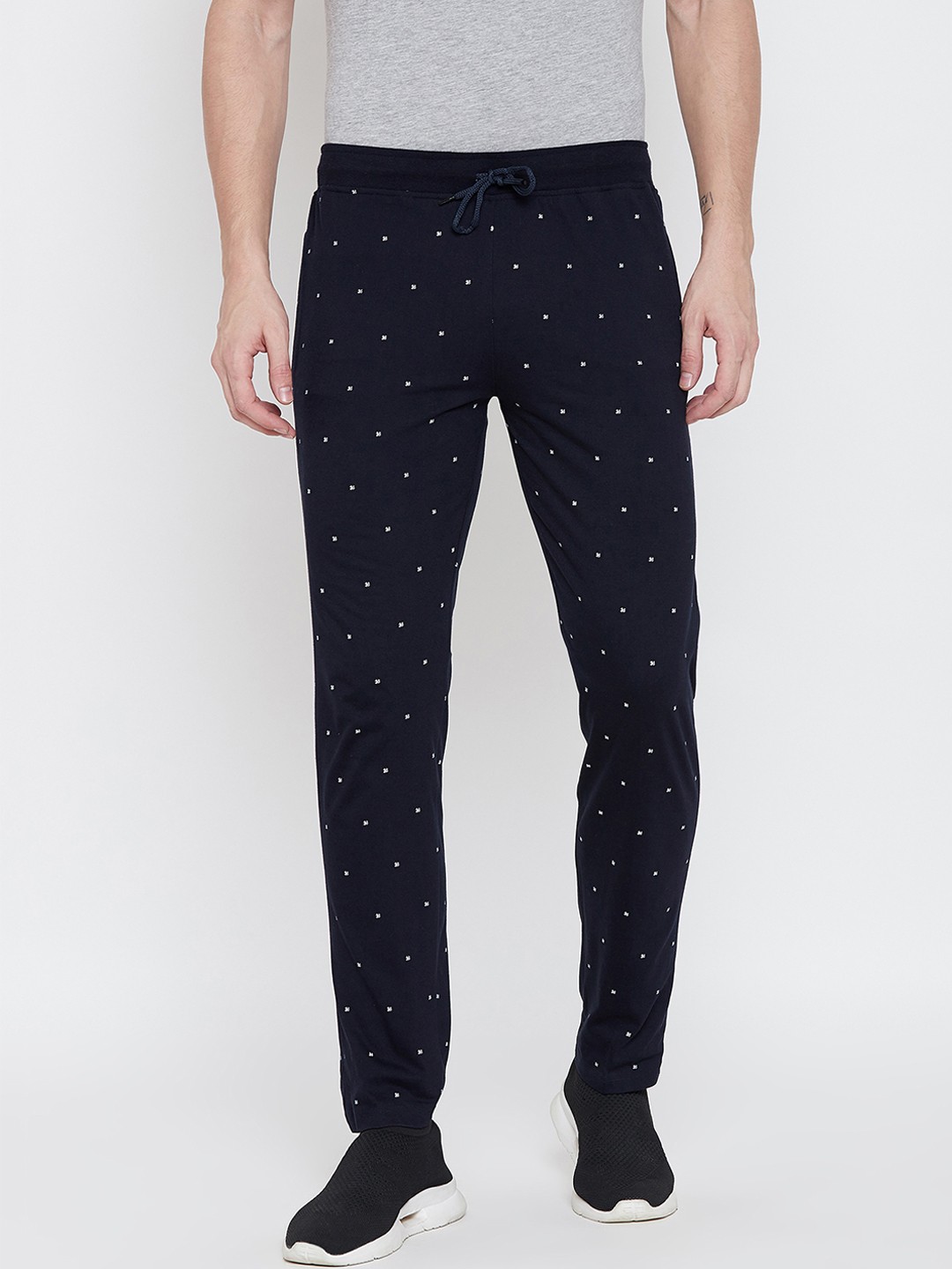 

Okane Men Navy Blue Printed Track Pants
