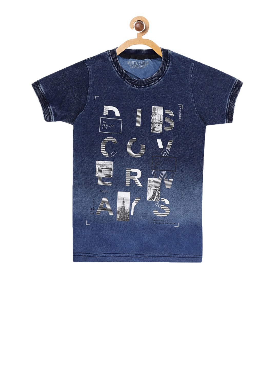

Monte Carlo Boys Navy Blue Printed Round Neck T-shirt