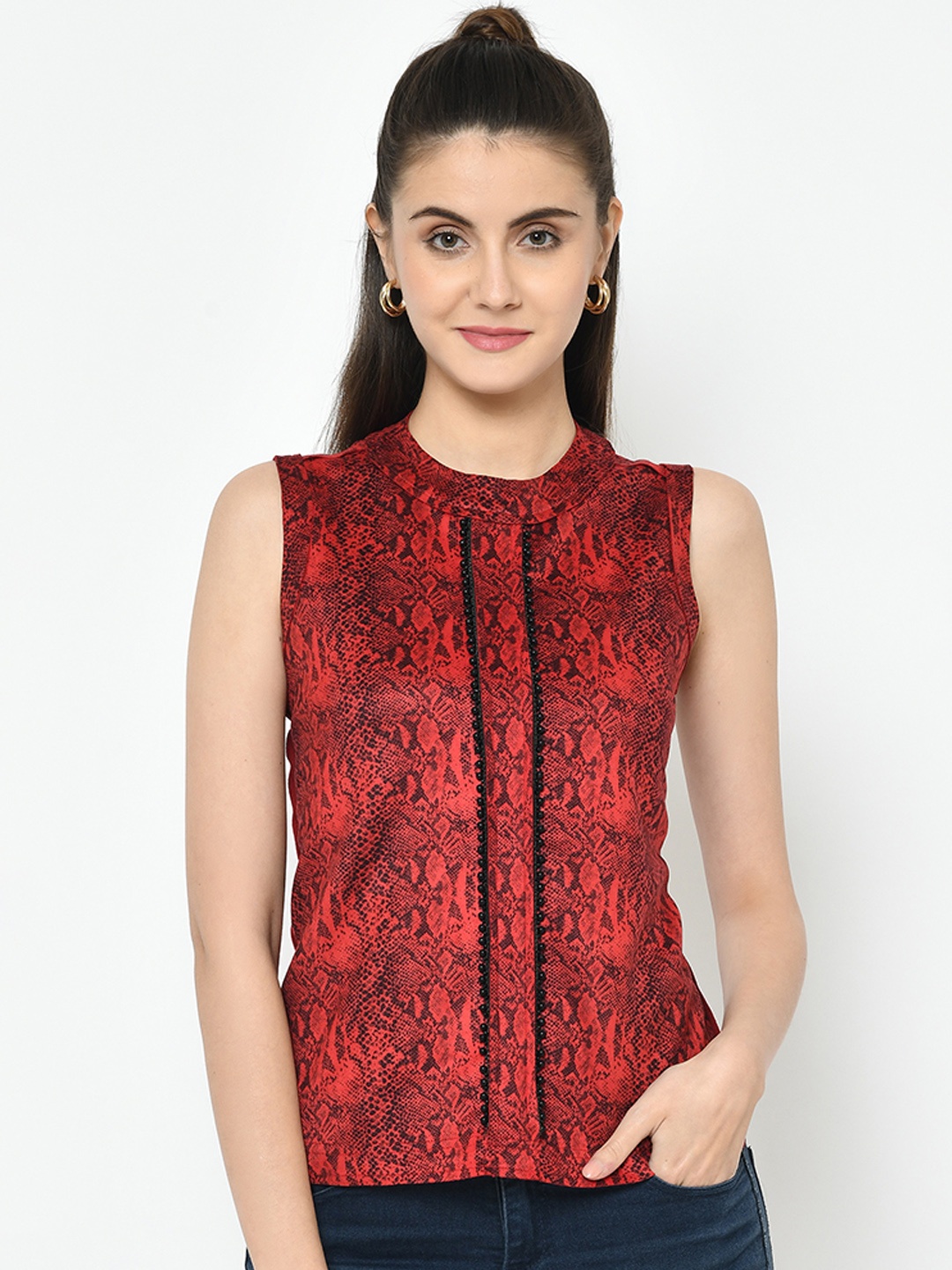 

Latin Quarters Women Red Snakeskin Printed Top