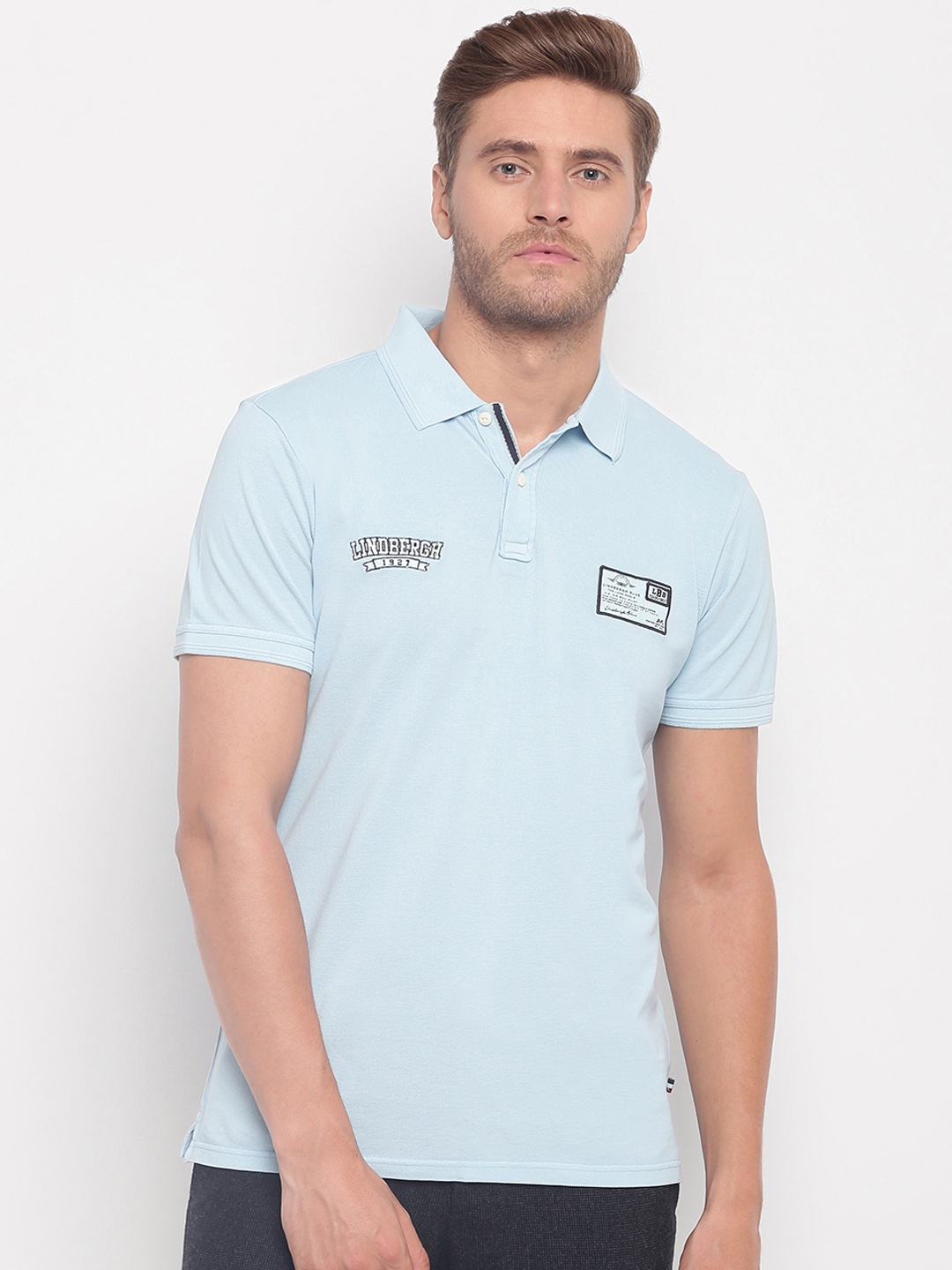 

LINDBERGH Men Blue Printed Polo Collar T-shirt