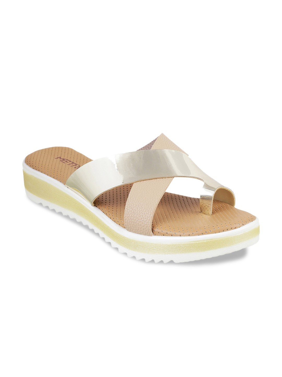 

Metro Women Beige & Silver-Toned Colourblocked Heels