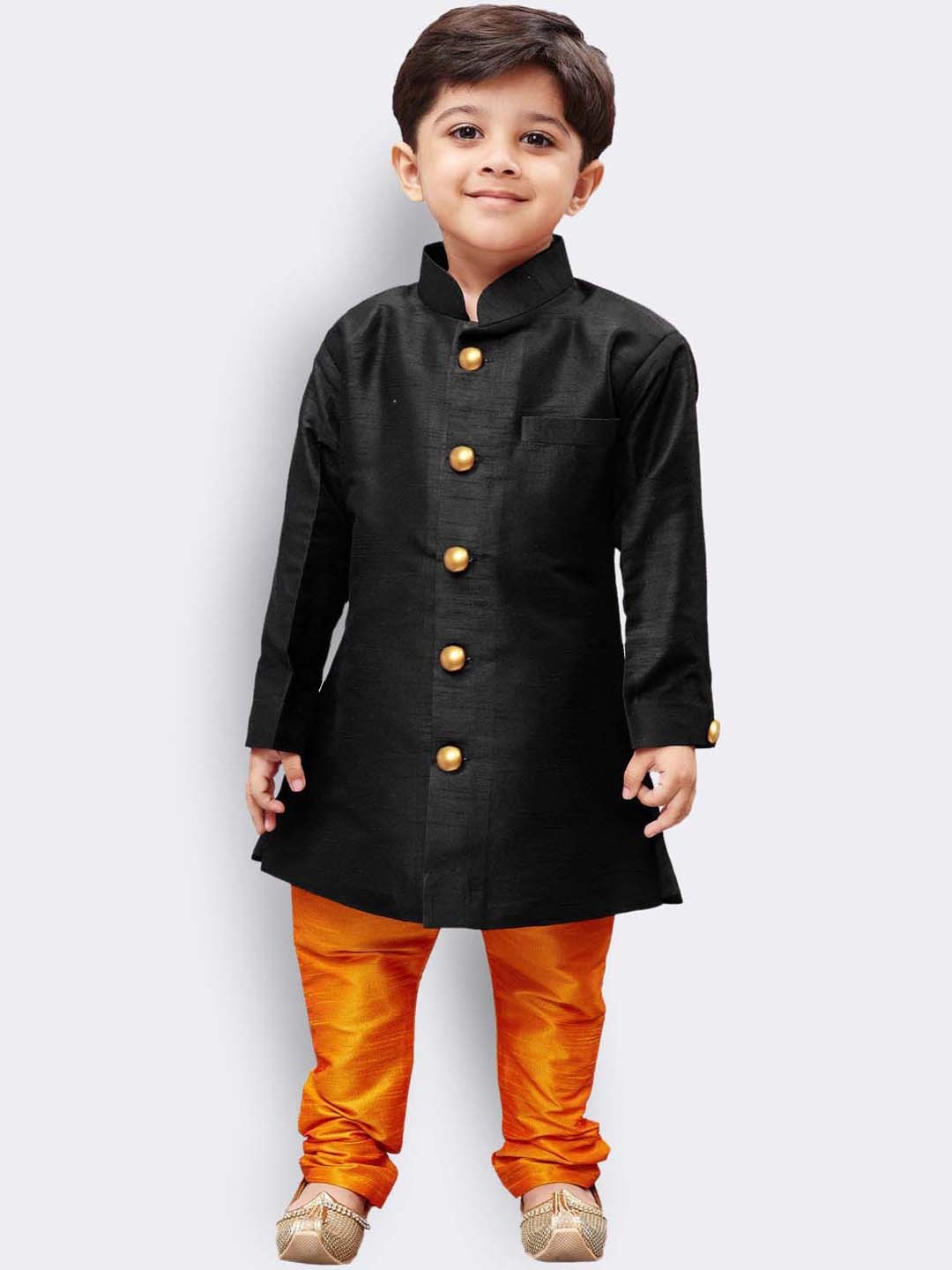 

JBN Creation Boys Black & Orange Solid Kurta with Pyjamas