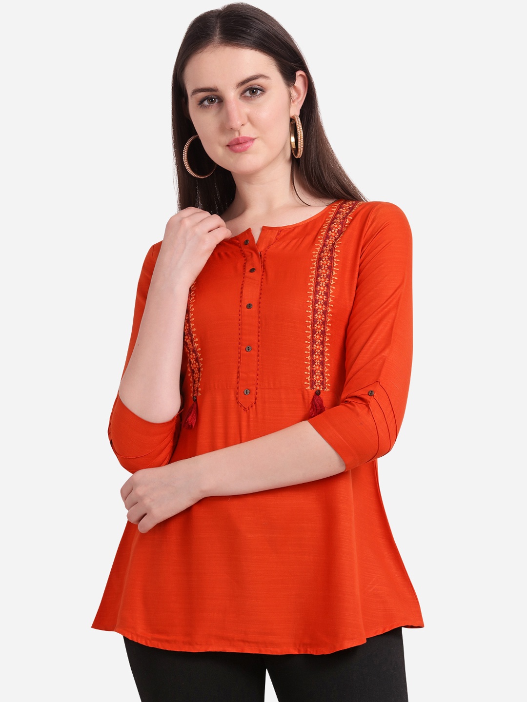 

Kvsfab Women Orange Solid A-Line Kurti