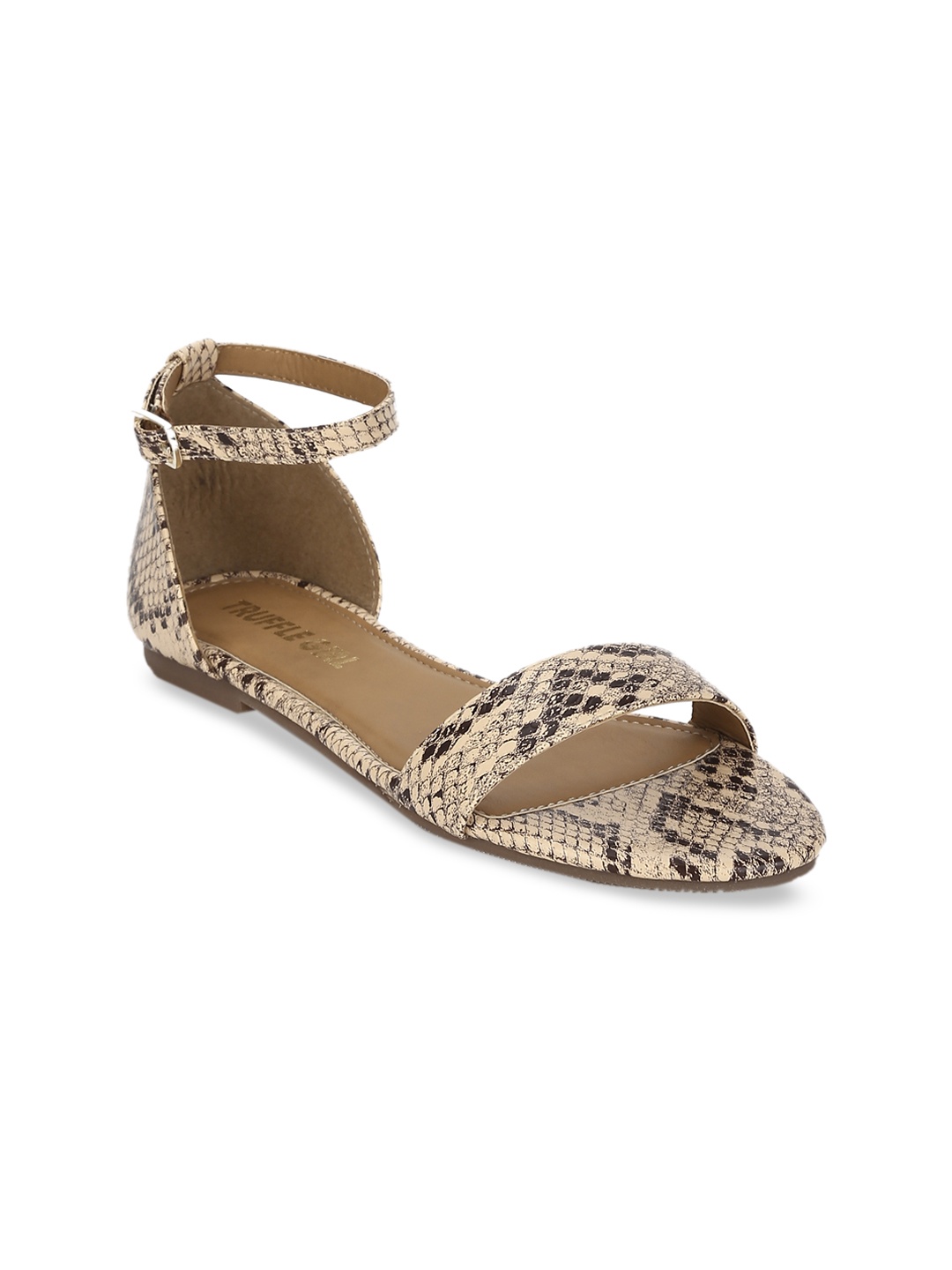 

Truffle Collection Women Beige & Brown Snake Skin Printed Open Toe Flats