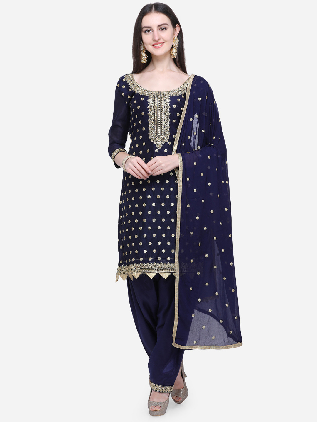 

Ethnic Junction Navy Blue Cotton Blend Unstitched Dress Material