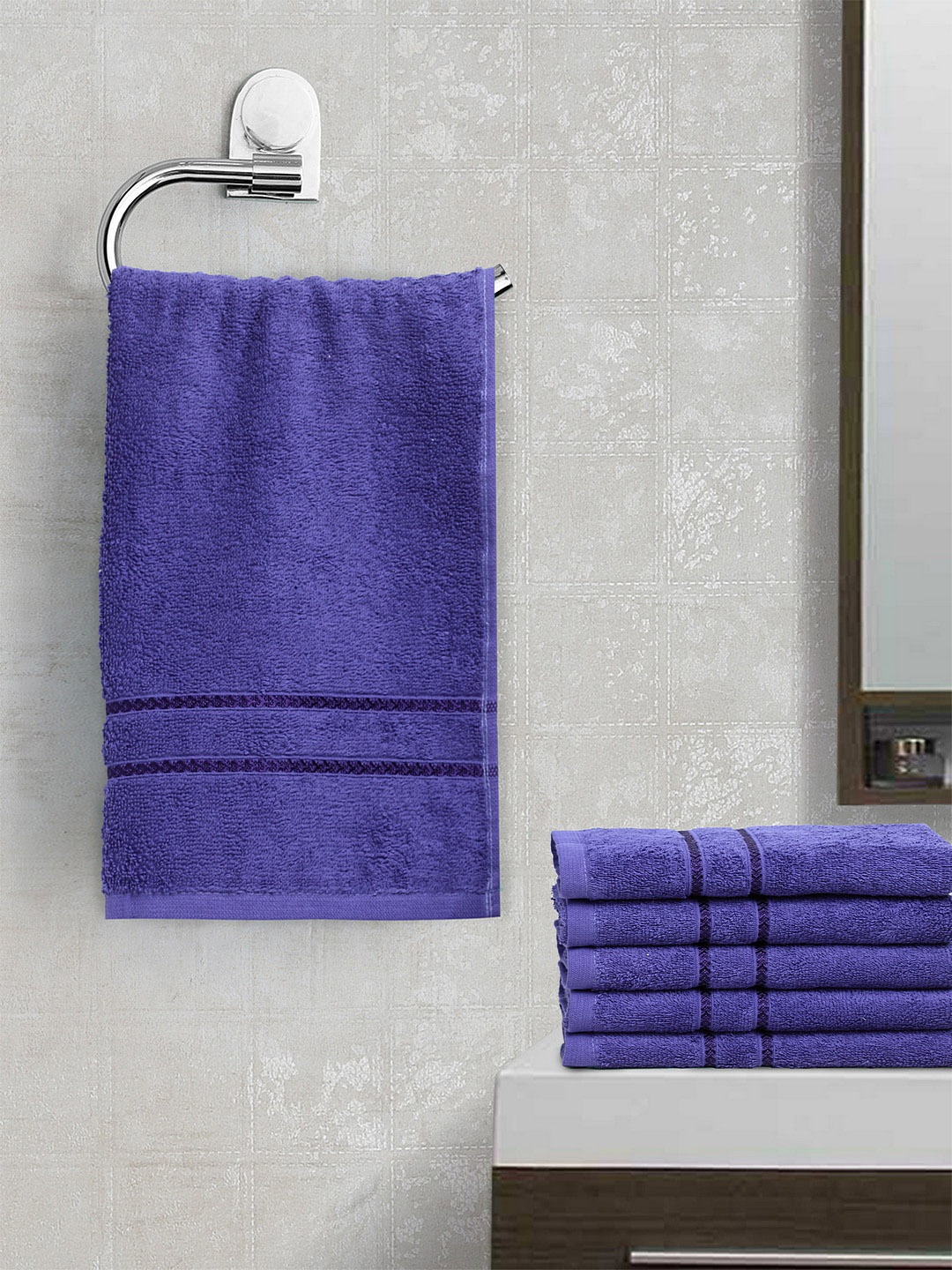

BOMBAY DYEING Unisex Set Of 5 Blue Solid Flora 350 GSM Hand Towels