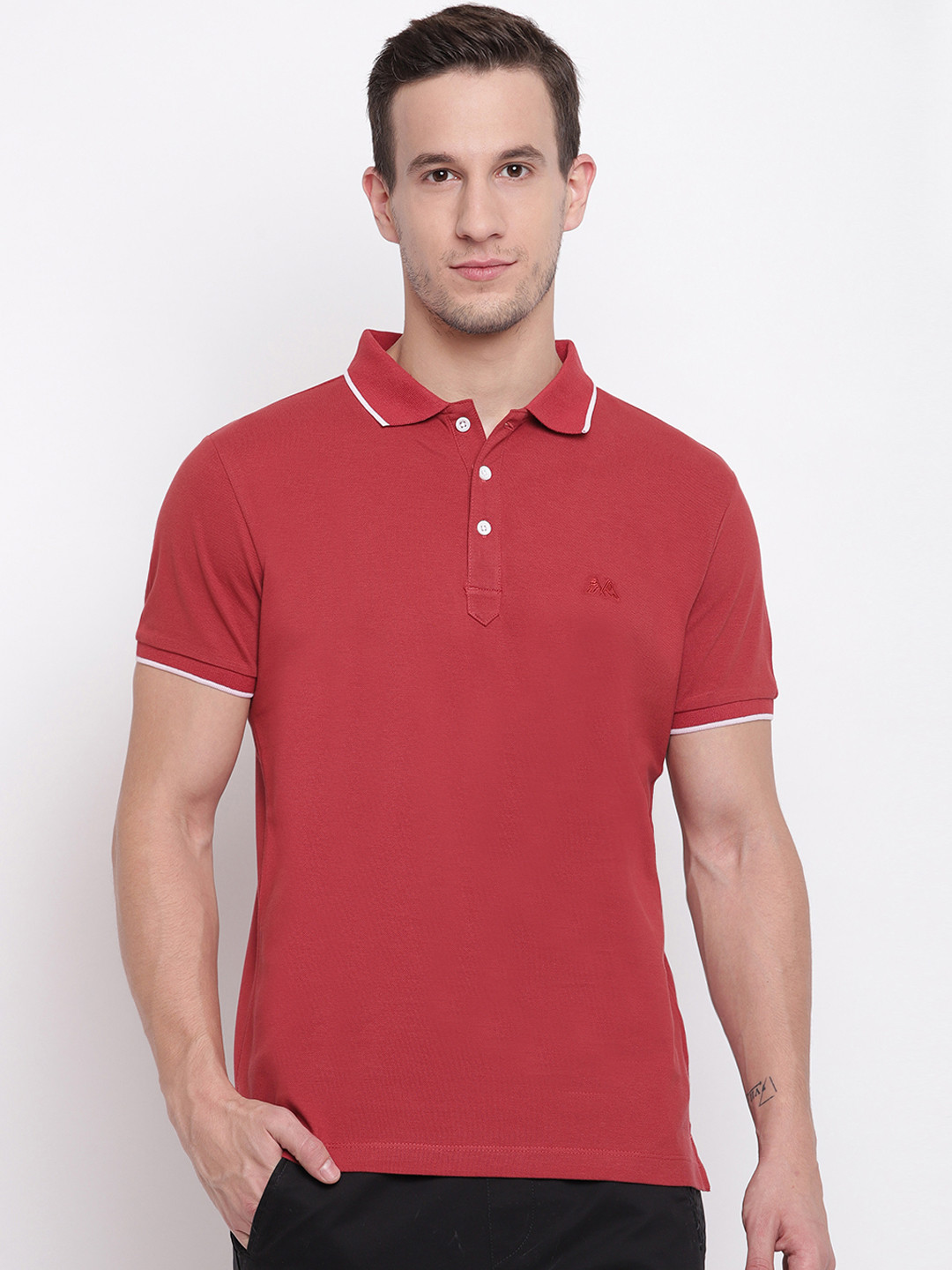 

LINDBERGH Men Red Solid Polo Collar T-shirt