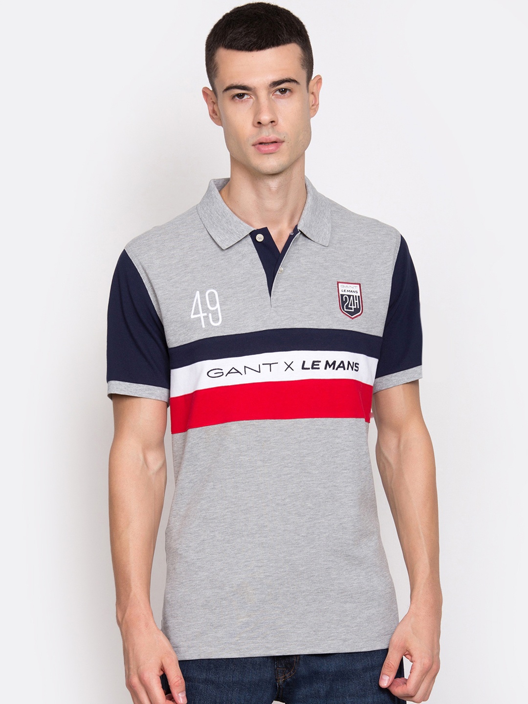 

GANT Men Grey Striped Polo Collar T-shirt