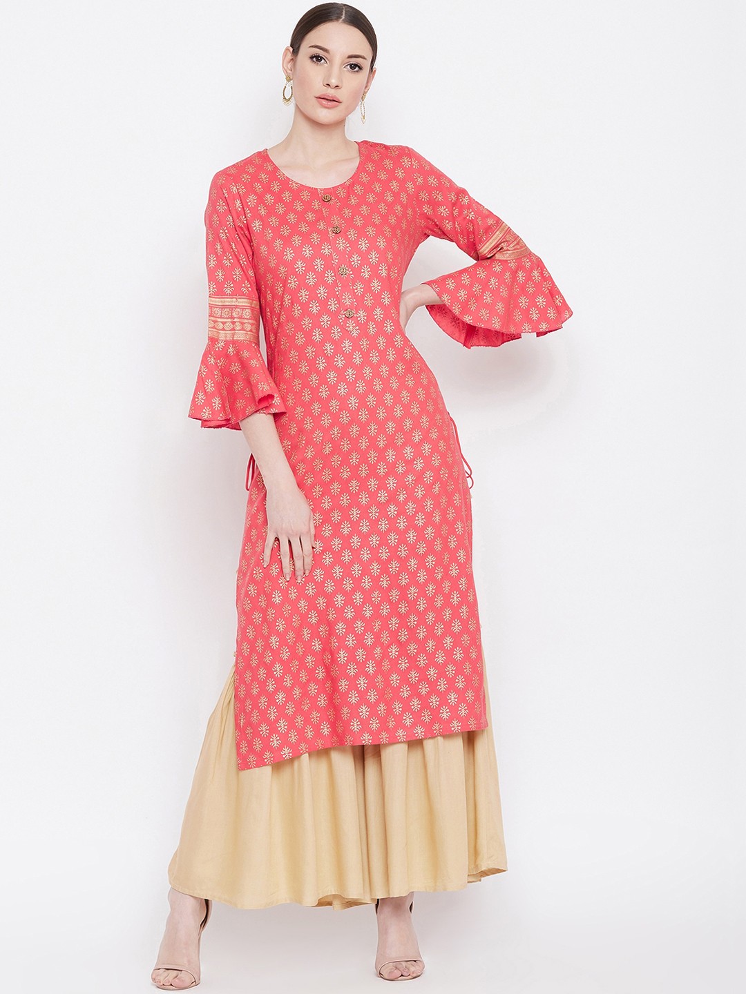 

Desi Rang Women Pink & Gold-Toned Printed Kurta with Sharara