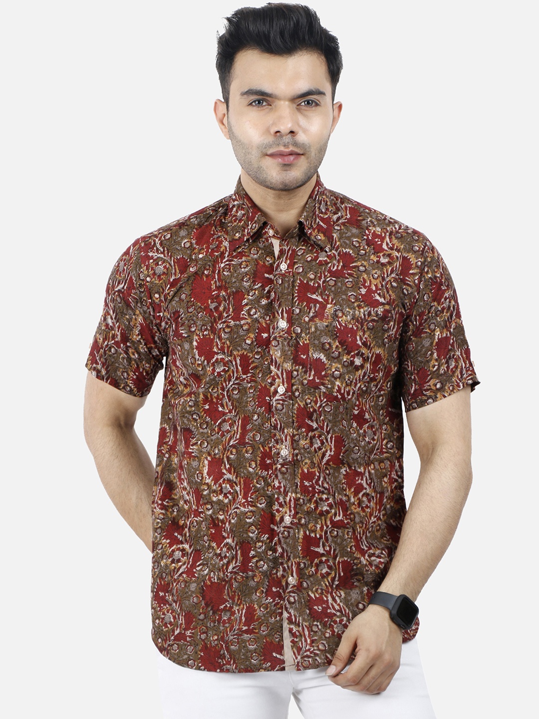 

Wintage Men Maroon & Olive Green Regular Fit Printed Casual Shirt