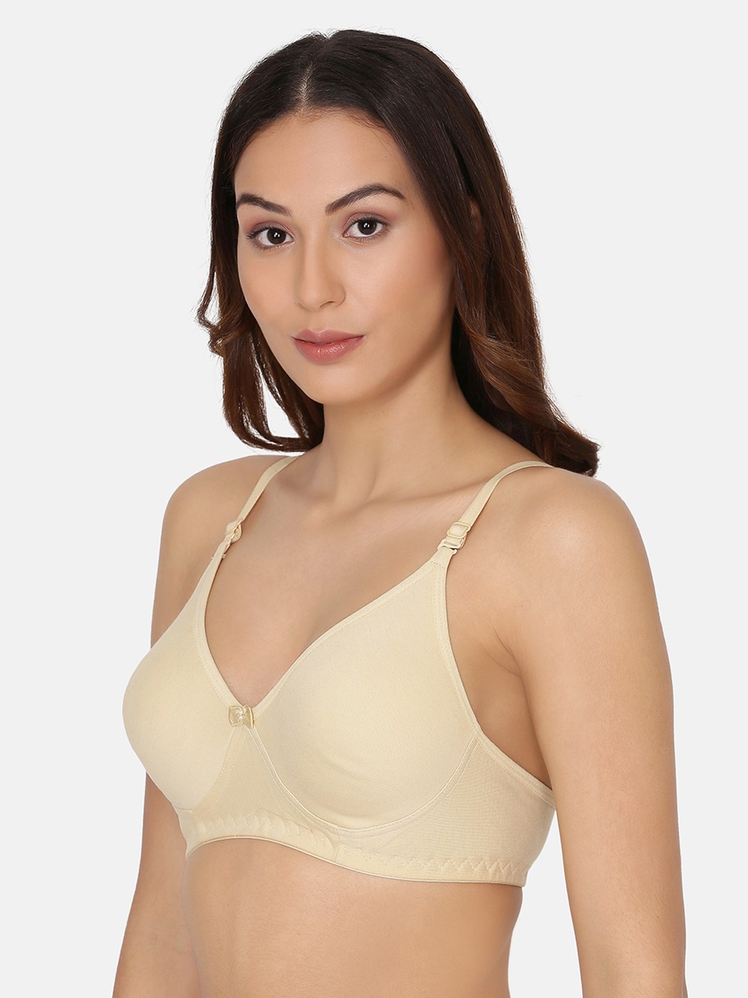 

PRETTYBOLD Beige Solid Non-Wired Non Padded T-shirt Bra