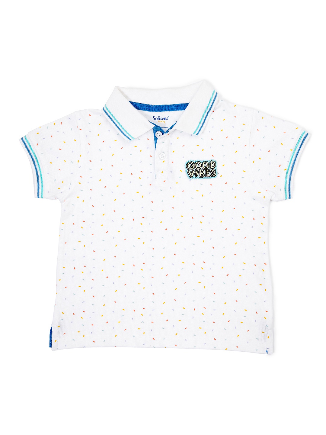 

Softsens Boys White Organic Cotton Printed Polo Collar T-shirt