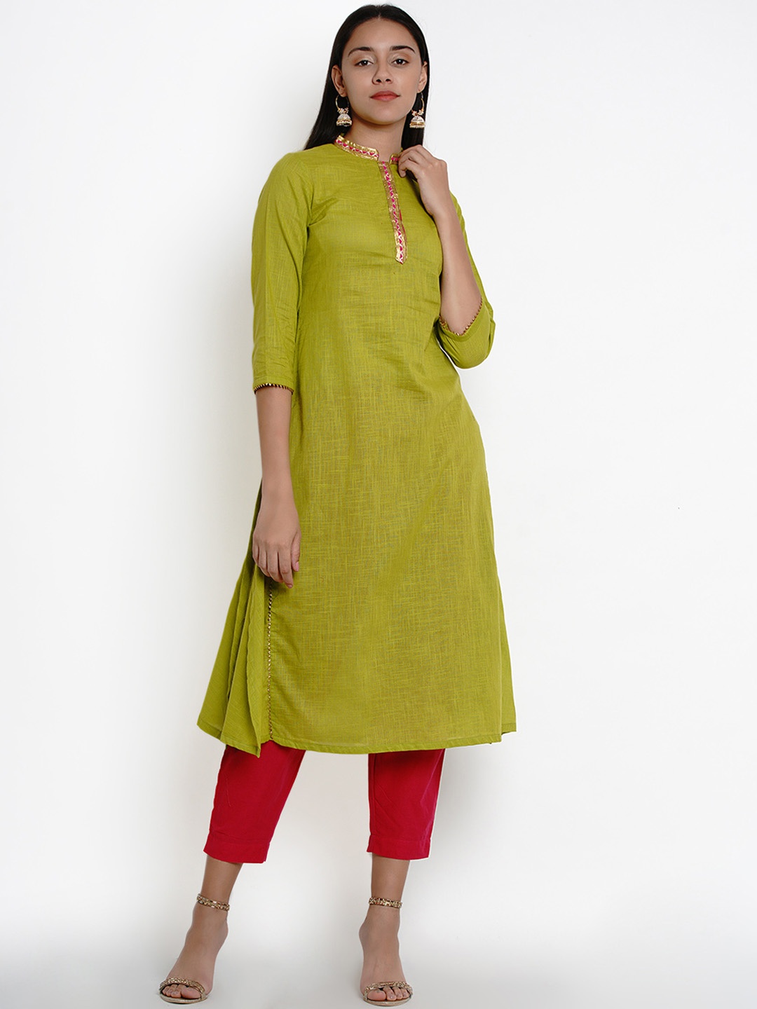 

Bhama Couture Women Green & Pink Solid Kurta with Trousers