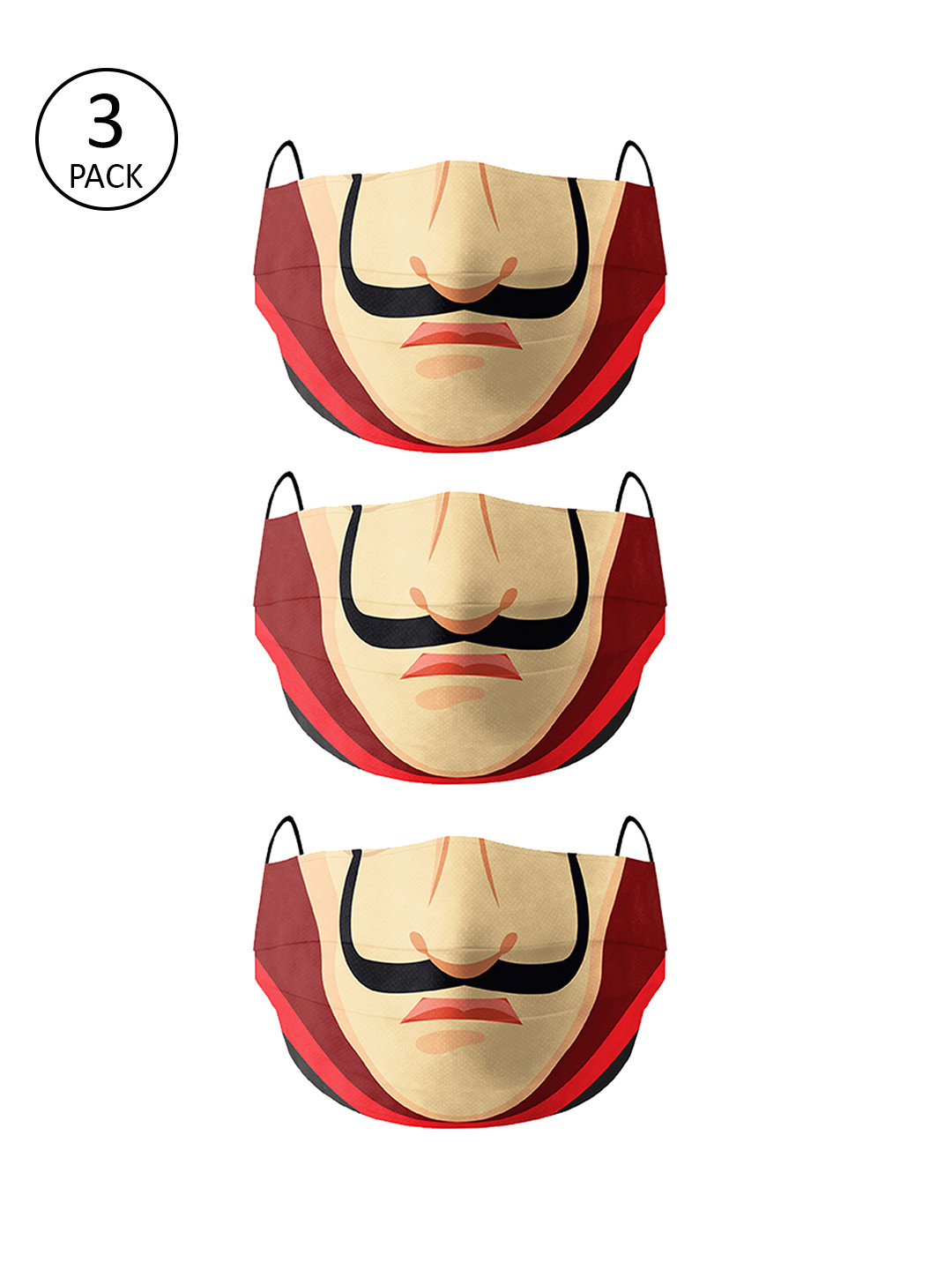 

Bigsmall Adults Red & Beige Money Hesit Printed 3 Pcs 3 Ply Reusable Masks