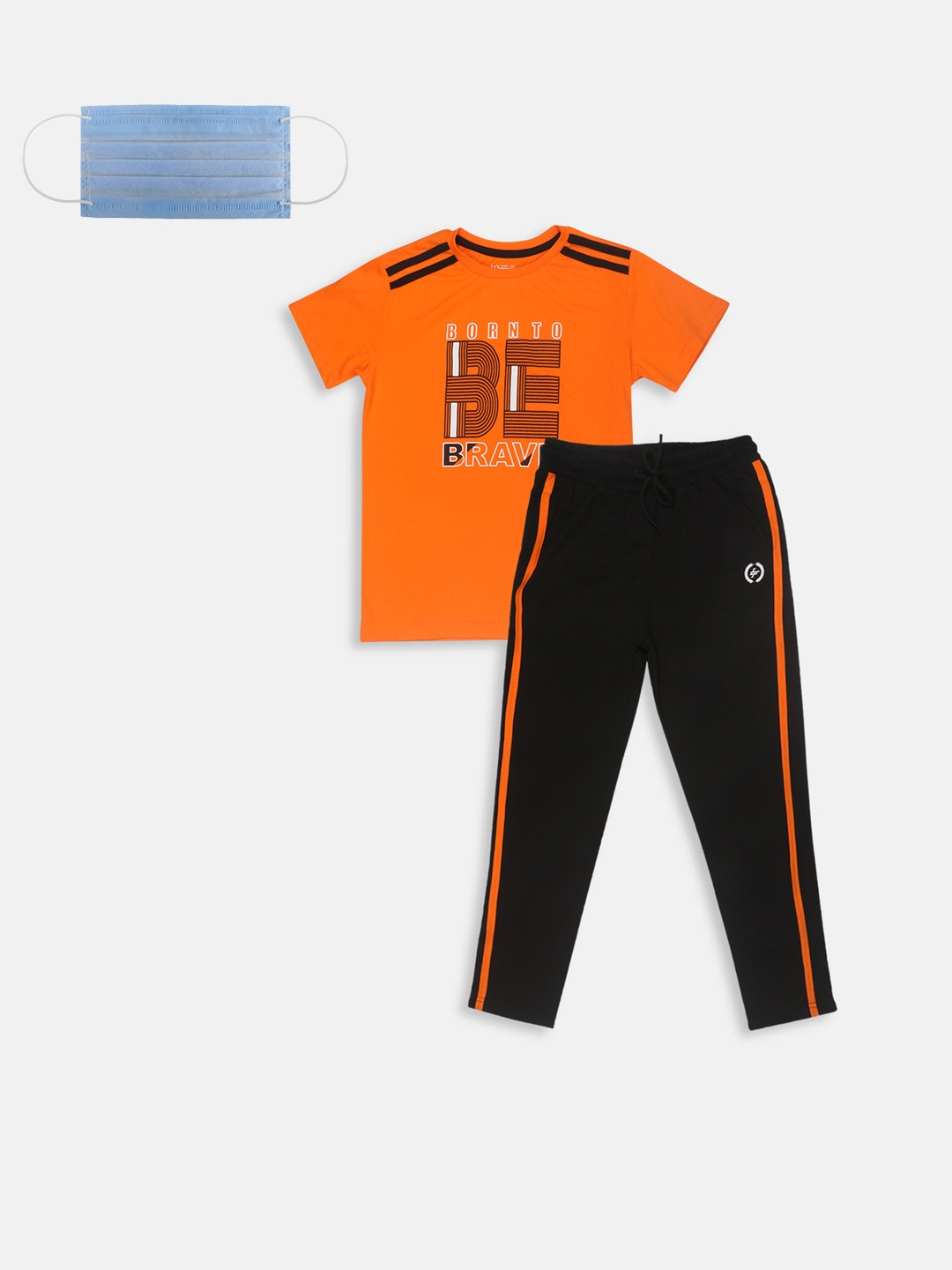 Lil Tomatoes Boys Orange Black Printed Night suit