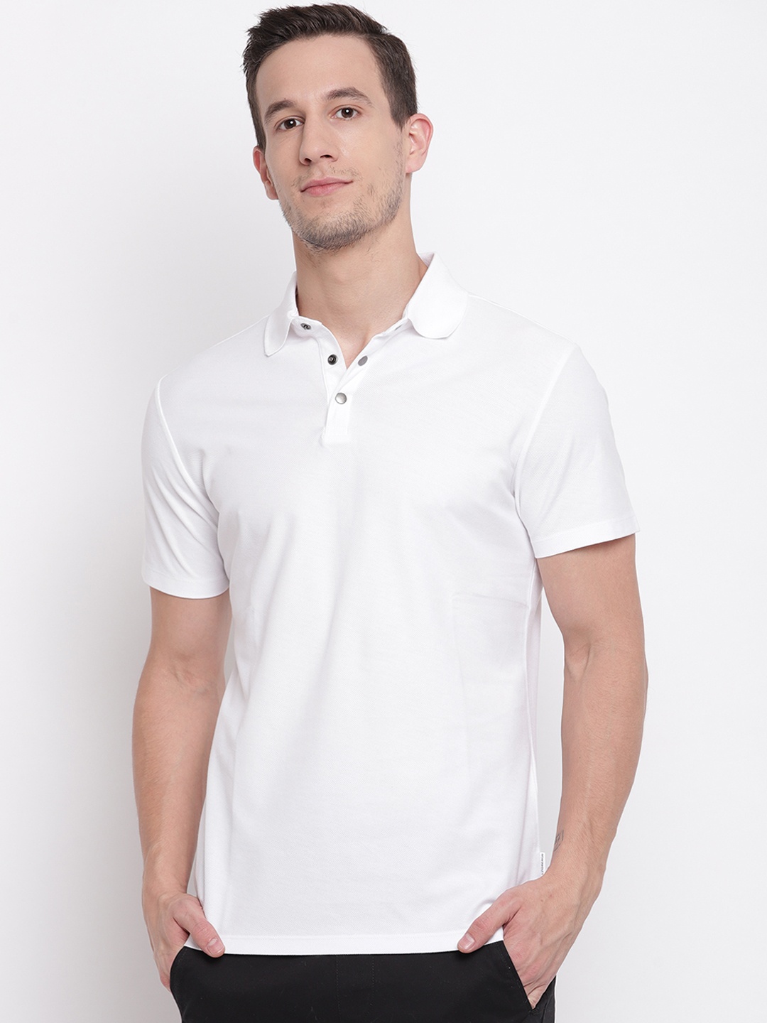 

LINDBERGH Men White Solid Polo Collar T-shirt