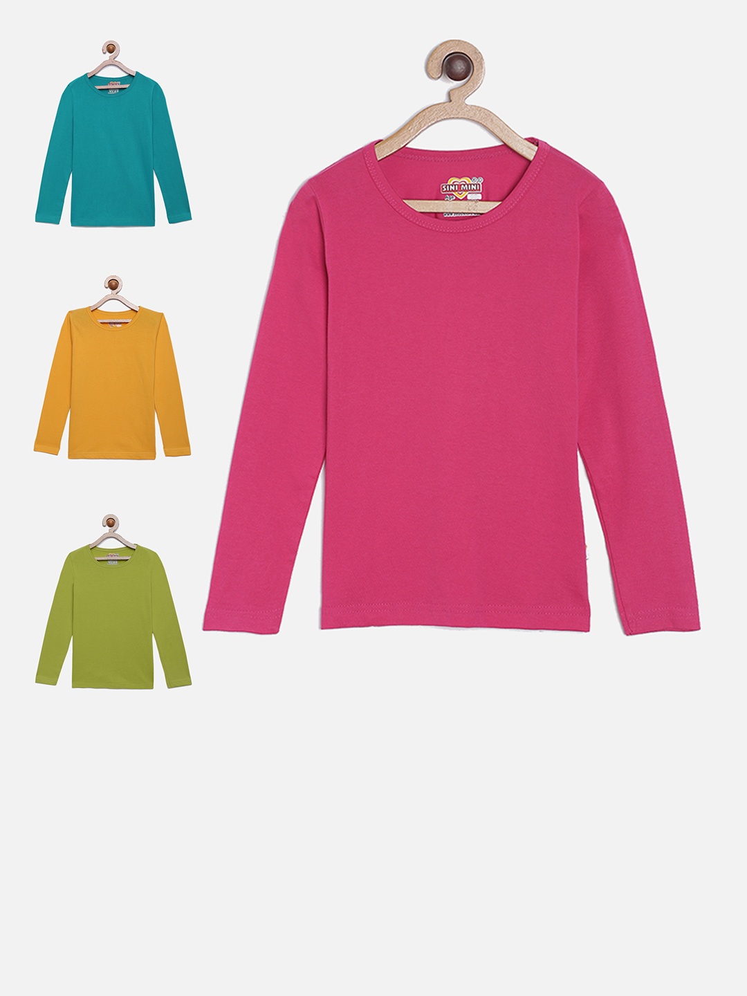 

SINI MINI Girls Pack Of 4 Solid Round Neck T-shirts, Pink