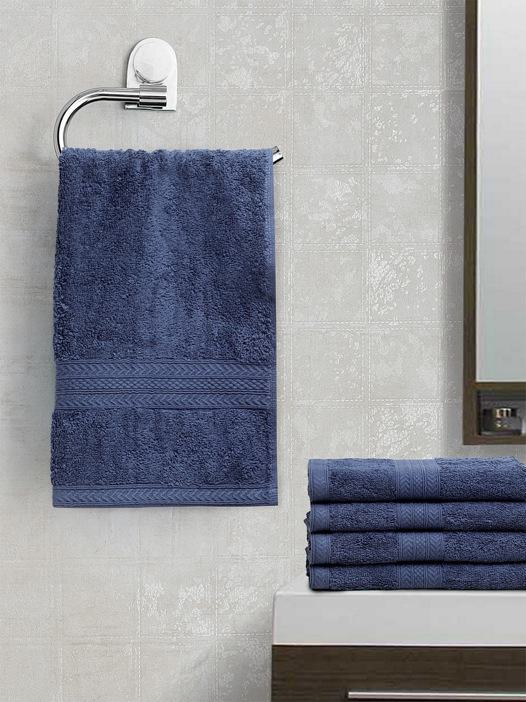 

BOMBAY DYEING Unisex Set of 5 Blue Solid Tulip Hand Towels