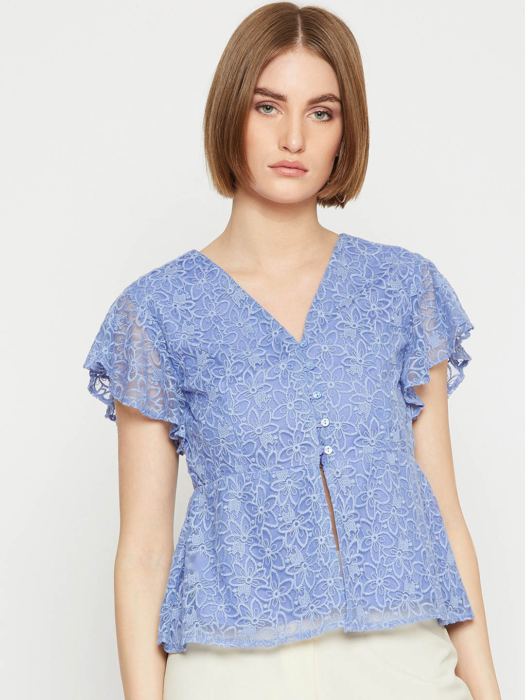 

Marie Claire Women Blue Self Design Peplum Top