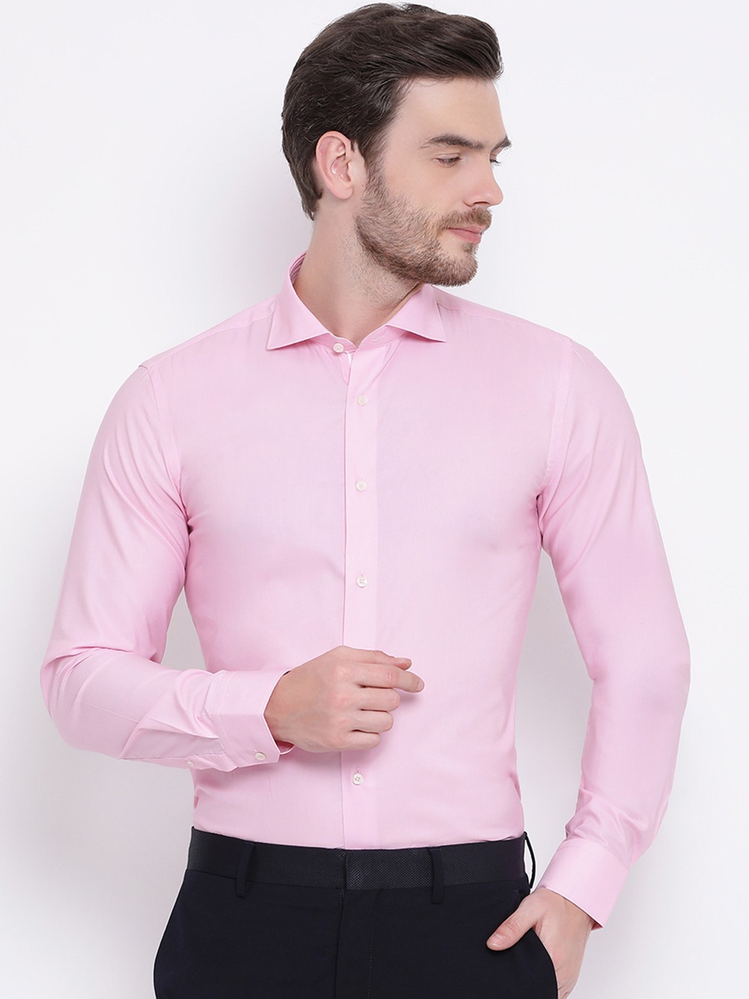 

HARSAM Men Pink Slim Fit Solid Smart Casual Shirt