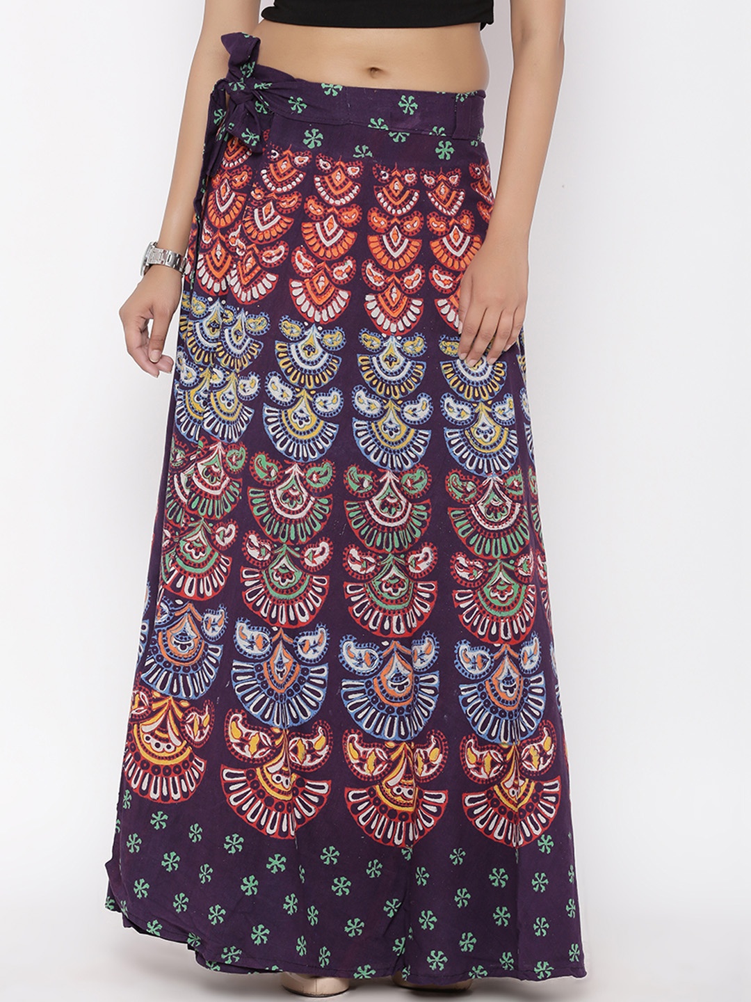 

SOUNDARYA Women Purple & Orange Printed Wrap Around Maxi Skirt