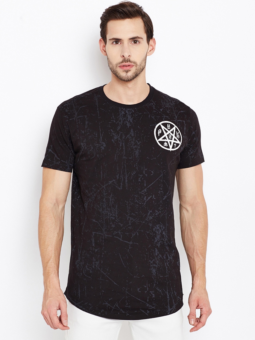 

PUNK Men Black Printed Round Neck Pure Cotton T-shirt