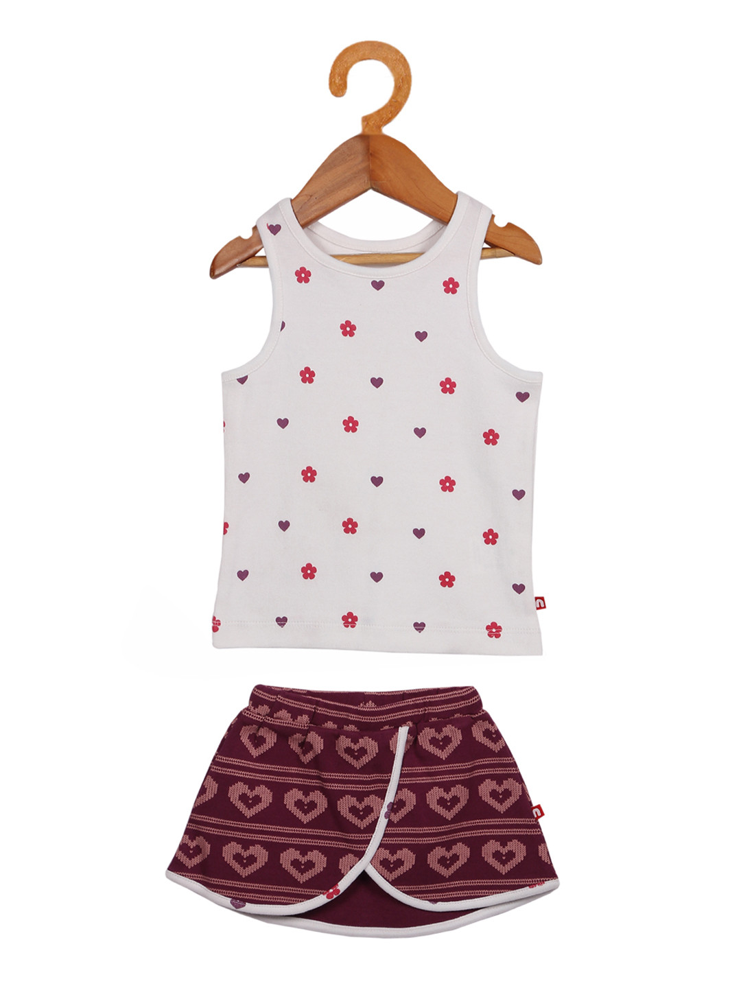 

Nino Bambino Girls Off-White & Maroon Printed Organic Cotton T-shirt with Skirt