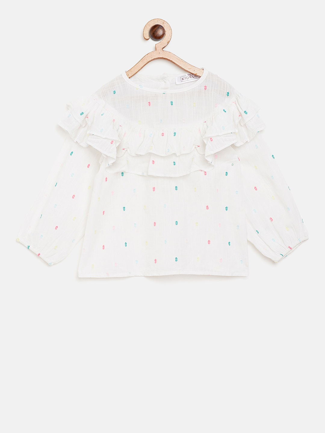 

KIDKLO Girls White Self Design Pure Cotton Top