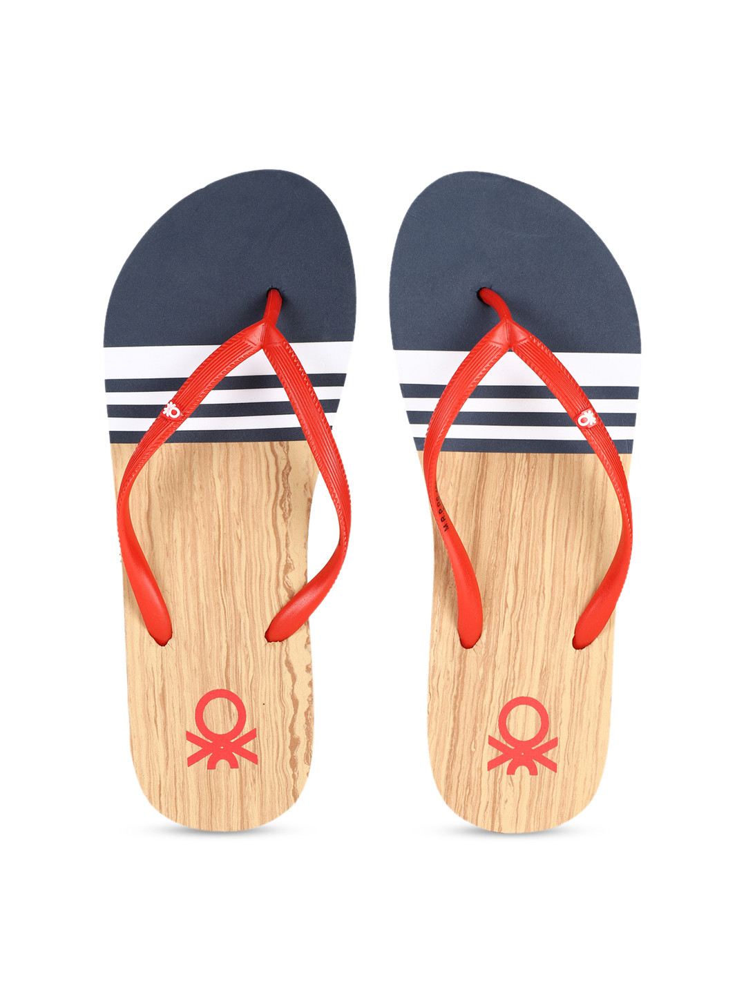 

United Colors of Benetton Women Beige & Navy Blue Printed Thong Flip-Flops