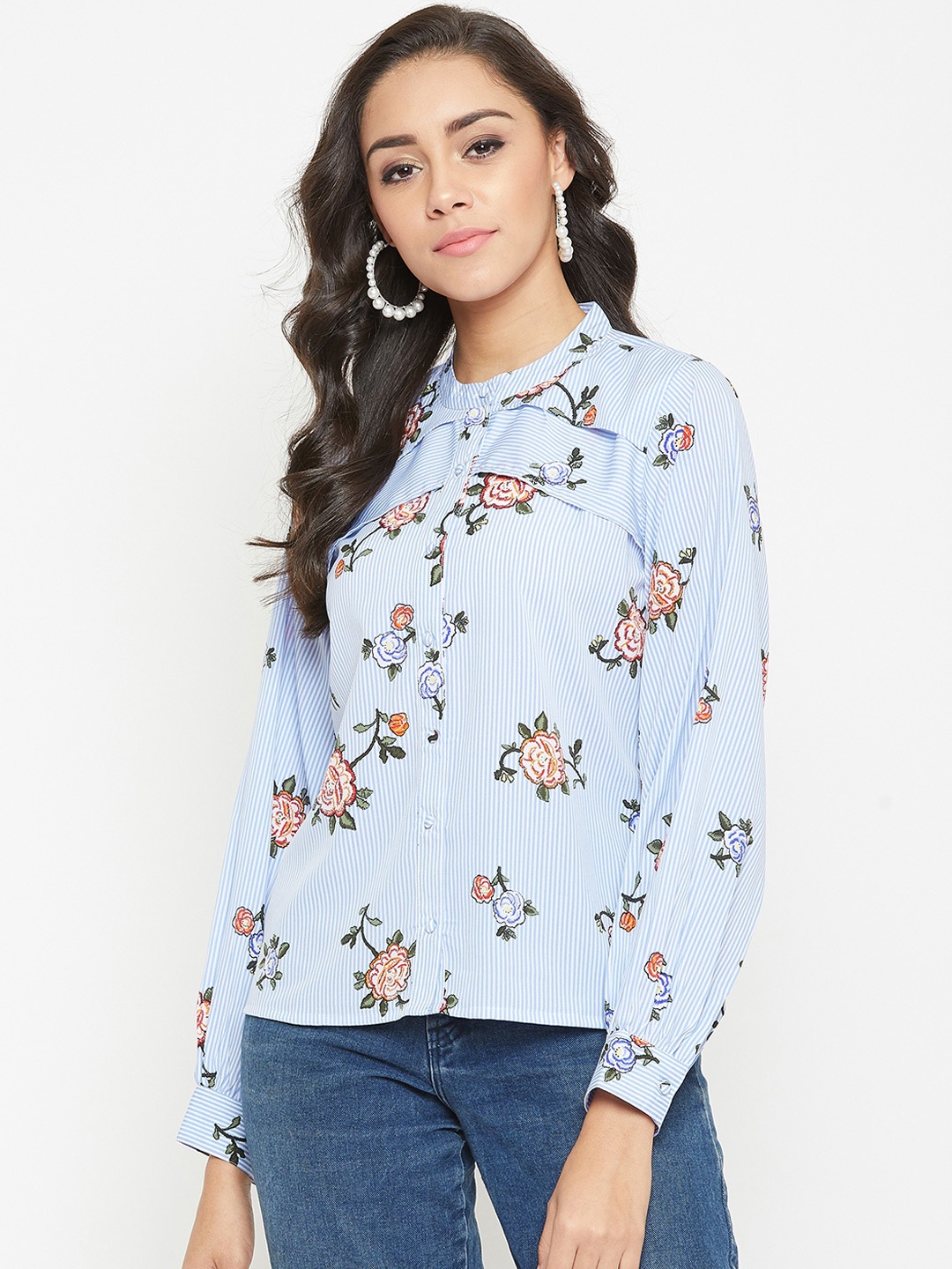 

Marie Claire Women Blue Regular Fit Floral Printed Casual Shirt