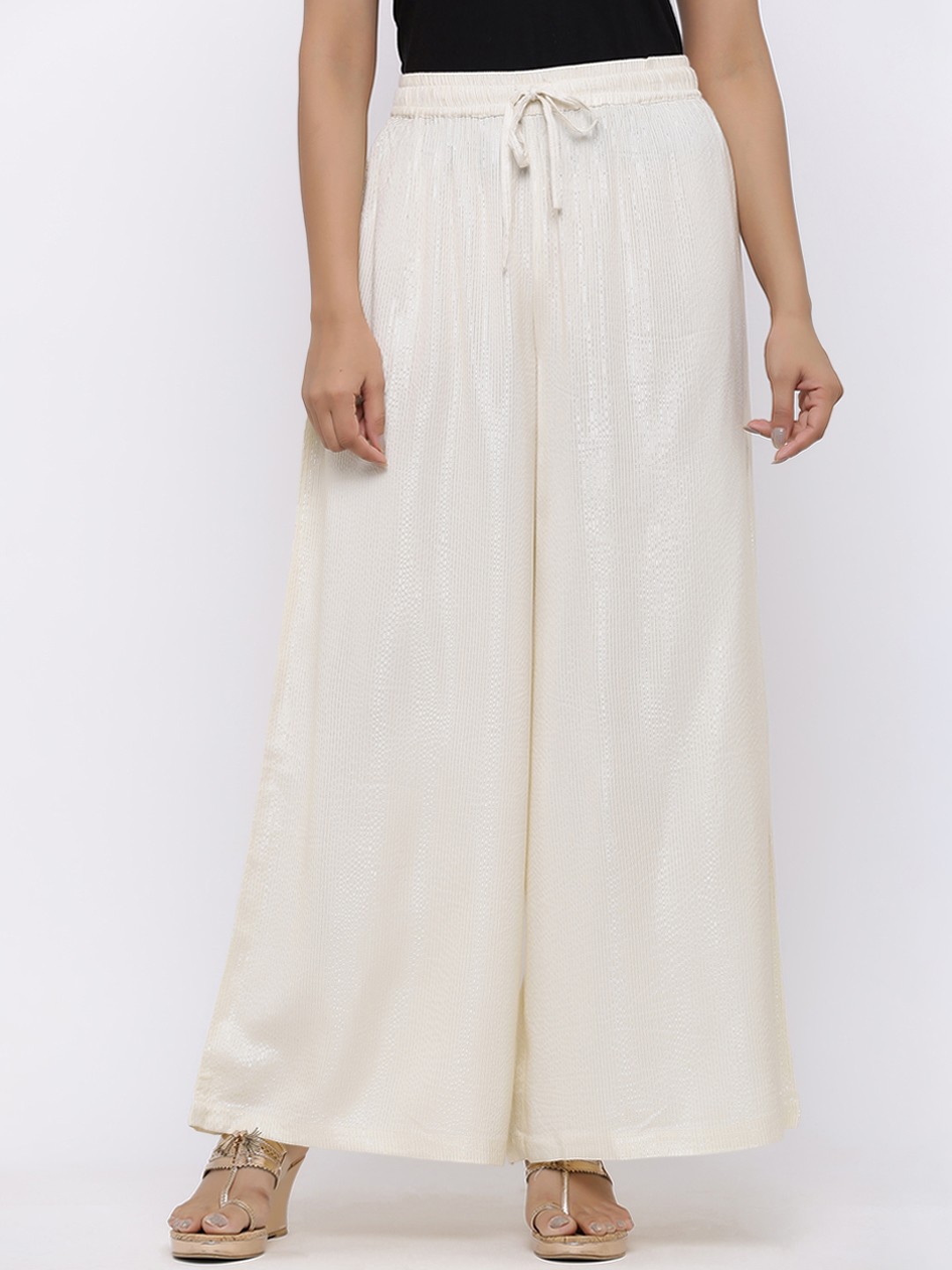 

Juniper Women Off-White Striped Sheen Wide Leg Palazzos