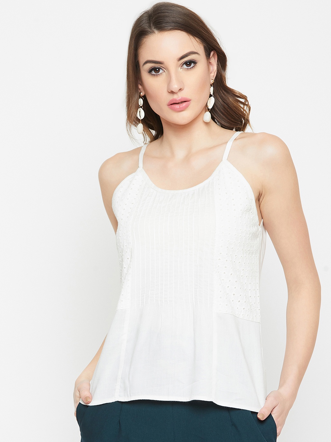 

Marie Claire Women White Schiffli A-Line Pure Cotton Top