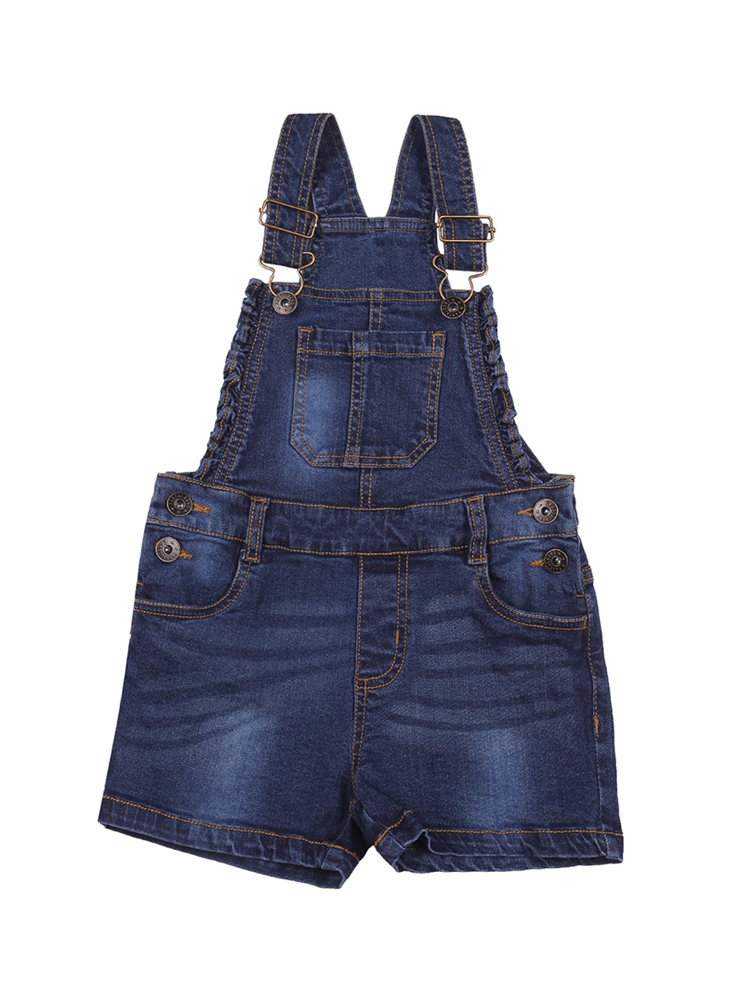 

Pantaloons Junior Girls Blue Solid Slim-Fit Denim Dungaree
