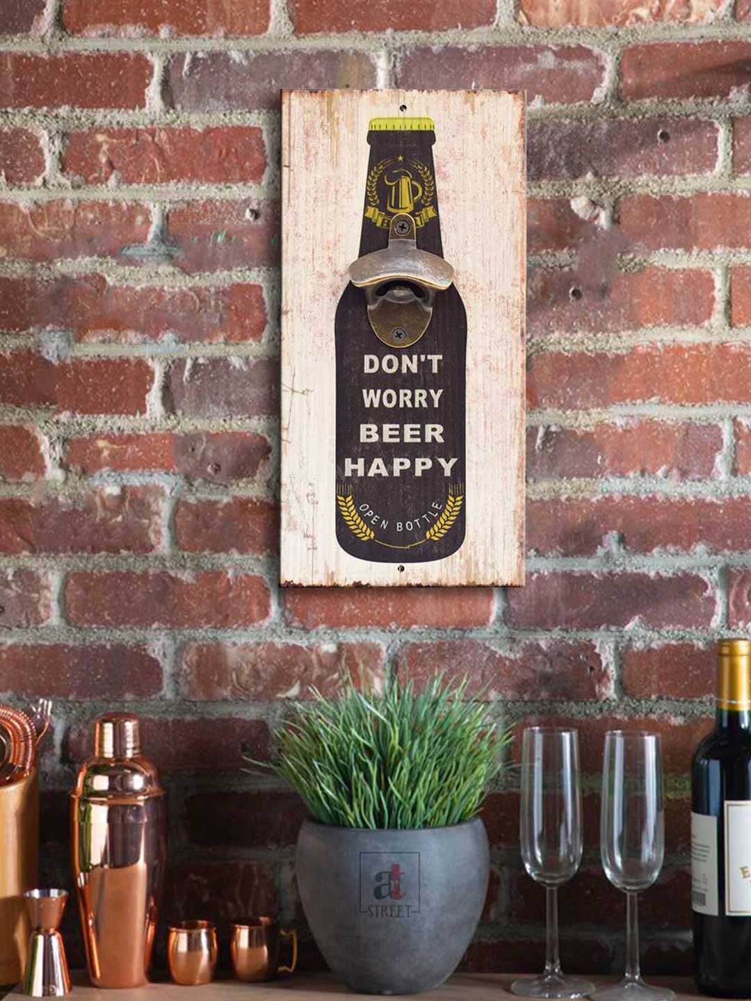

Art Street Black Don't Worry Beer Happy Printed Wooden Wall Art