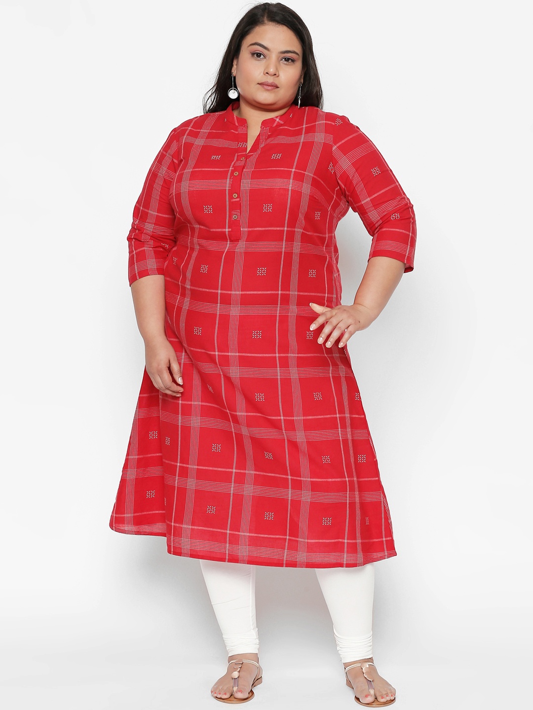 

RANGMANCH PLUS by Pantaloons Women Red Checked A-Line Kurta
