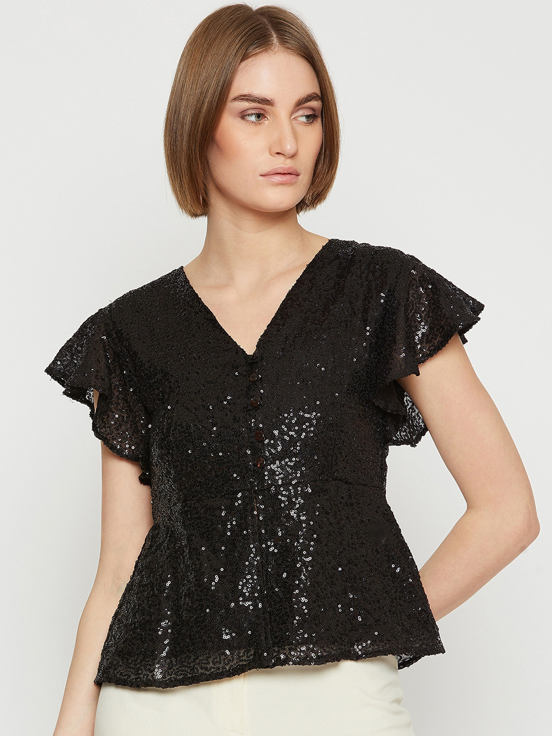 

Marie Claire Women Black Embellished Peplum Top