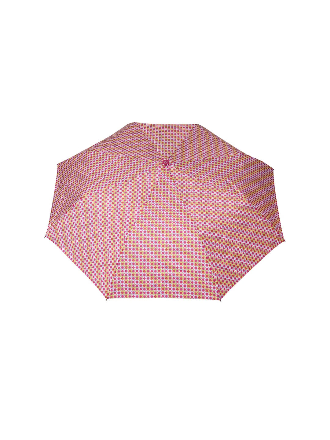 

FabSeasons Unisex Pink & Yellow Geometric Printed 3 Fold Fancy Semi-Automatic Umbrella