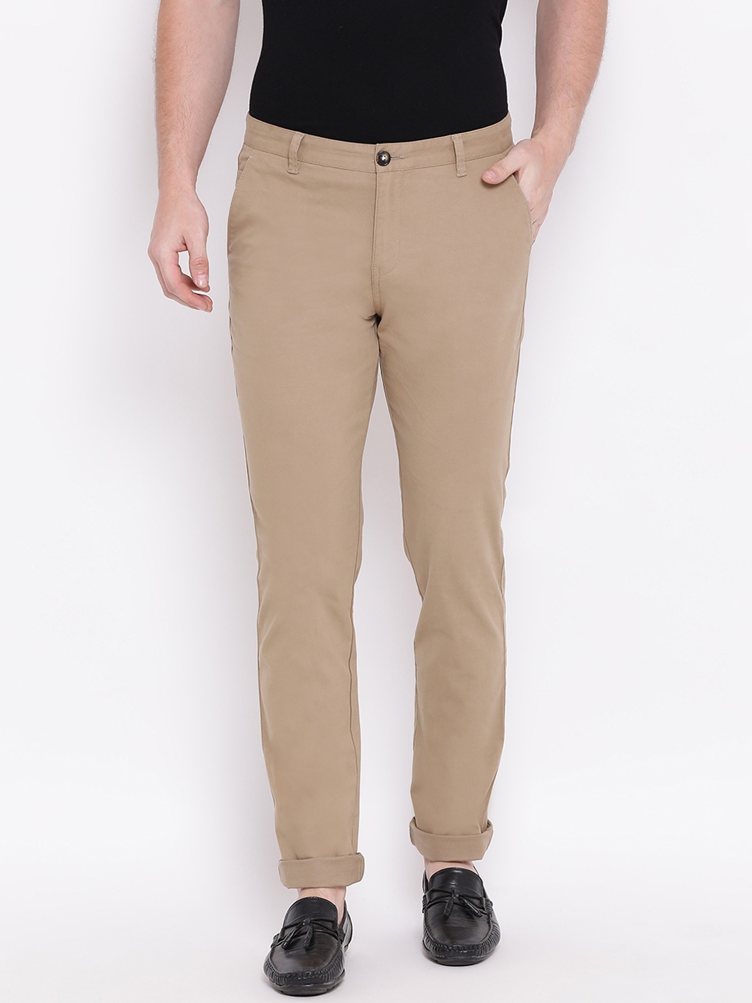 

HARSAM Men Beige Slim Fit Solid Regular Trousers