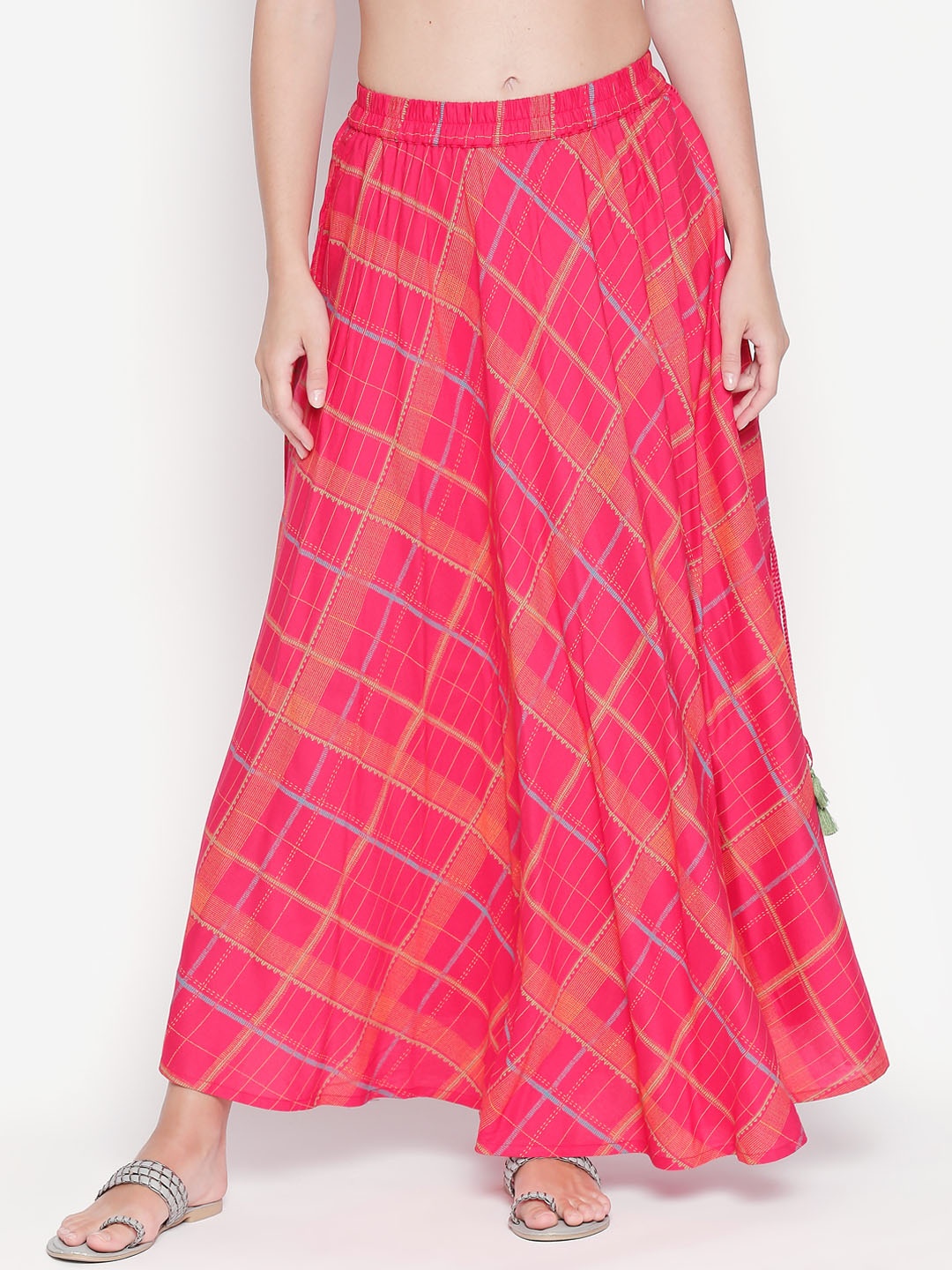 

AKKRITI BY PANTALOONS Women Fuchsia Checked Flared Maxi Skirt