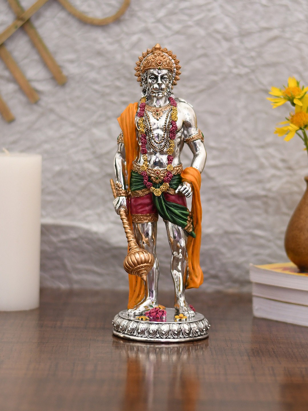 

CraftVatika Silver-Toned & Orange Hanuman Idol