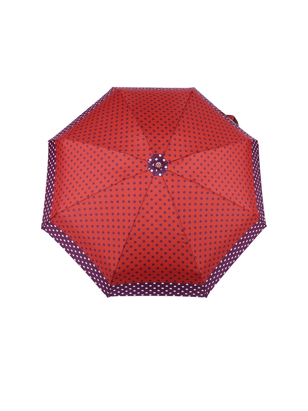 

FabSeasons Unisex Red & Purple 5 Fold Polka Dots Digital Printed Small Compact Manual Umbrella