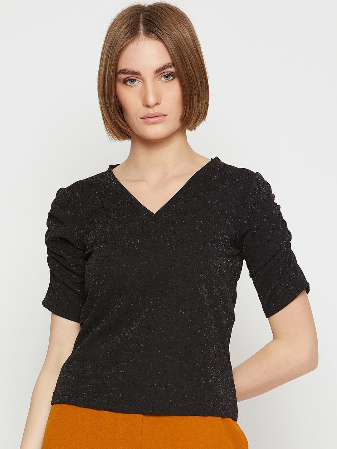 

Marie Claire Women Black Solid Sheen Top