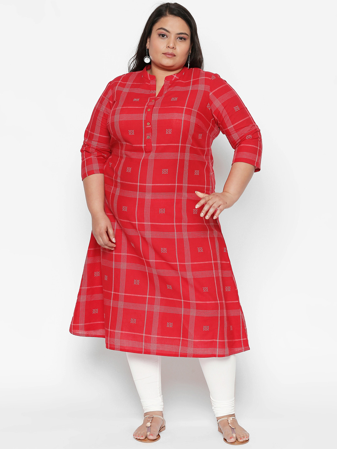 

RANGMANCH PLUS by Pantaloons Women Red Checked A-Line Kurta
