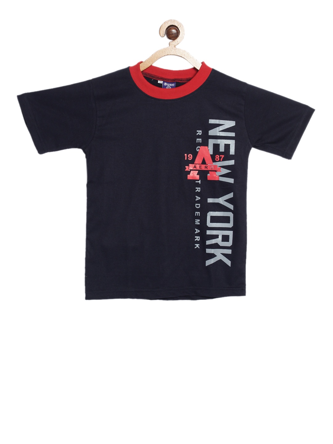 

SWEET ANGEL Boys Navy Blue Printed Round Neck T-shirt