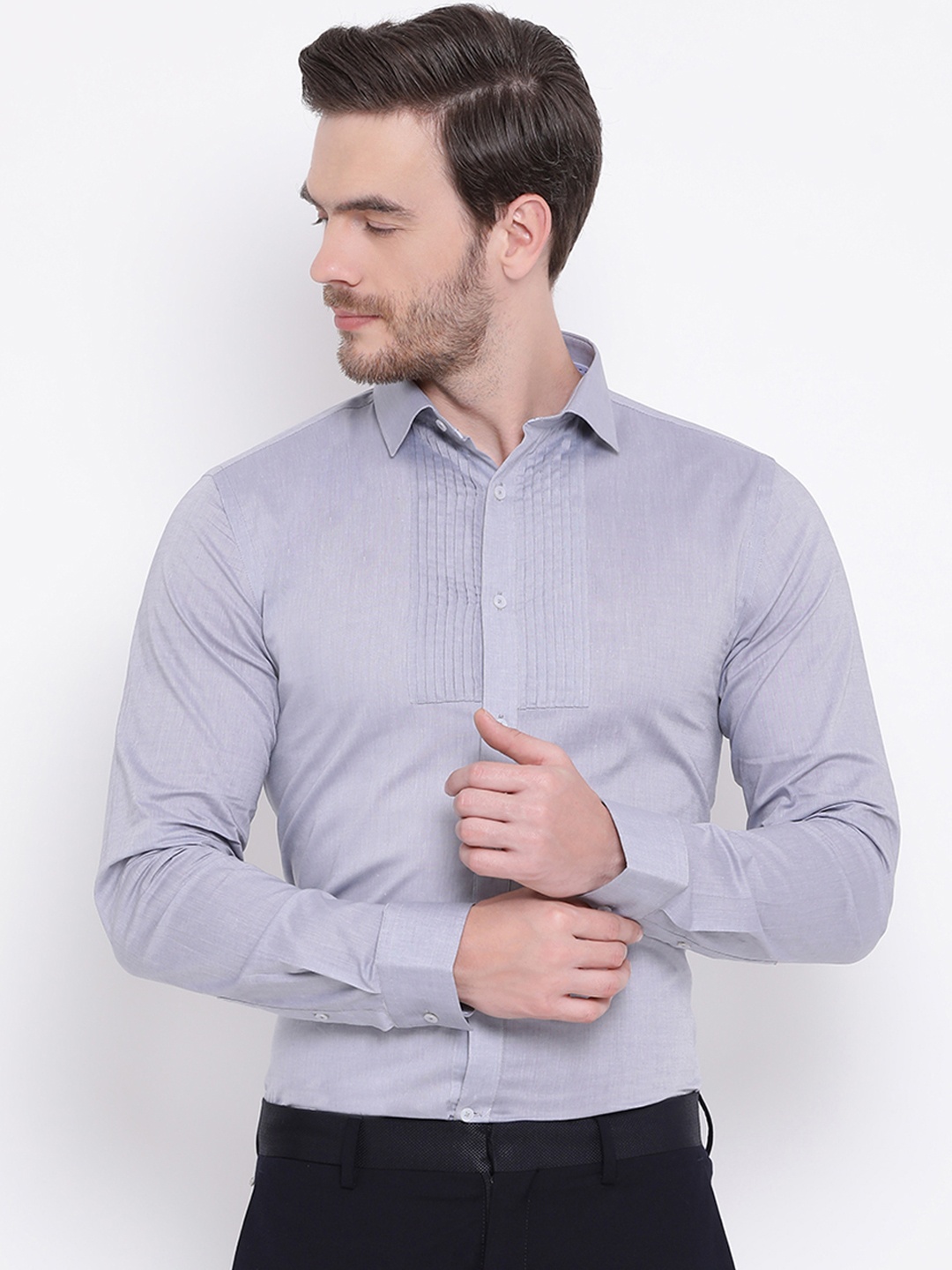

HARSAM Men Grey Slim Fit Solid Formal Shirt