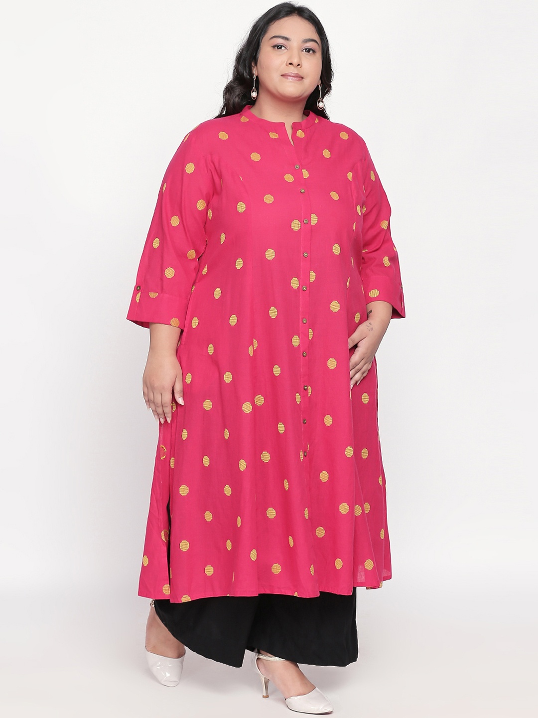 

RANGMANCH PLUS by Pantaloons Women Fuchsia Woven Design Straight Kurta