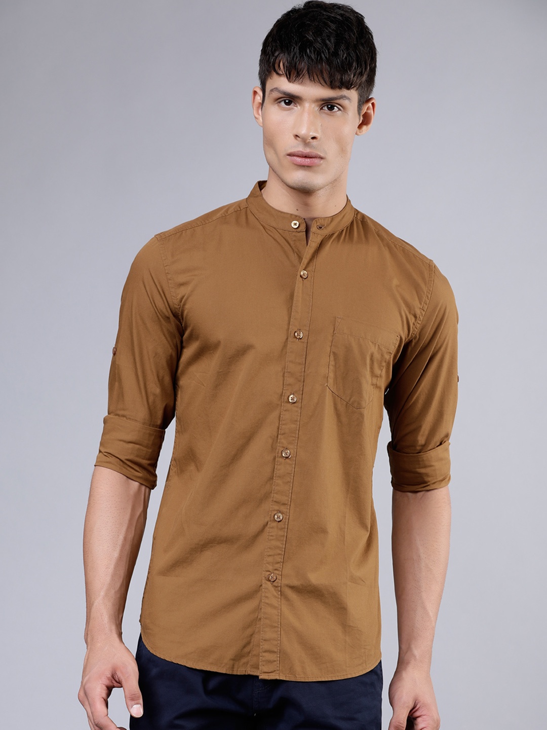 

HIGHLANDER Men Khaki Brown Slim Fit Solid Casual Shirt