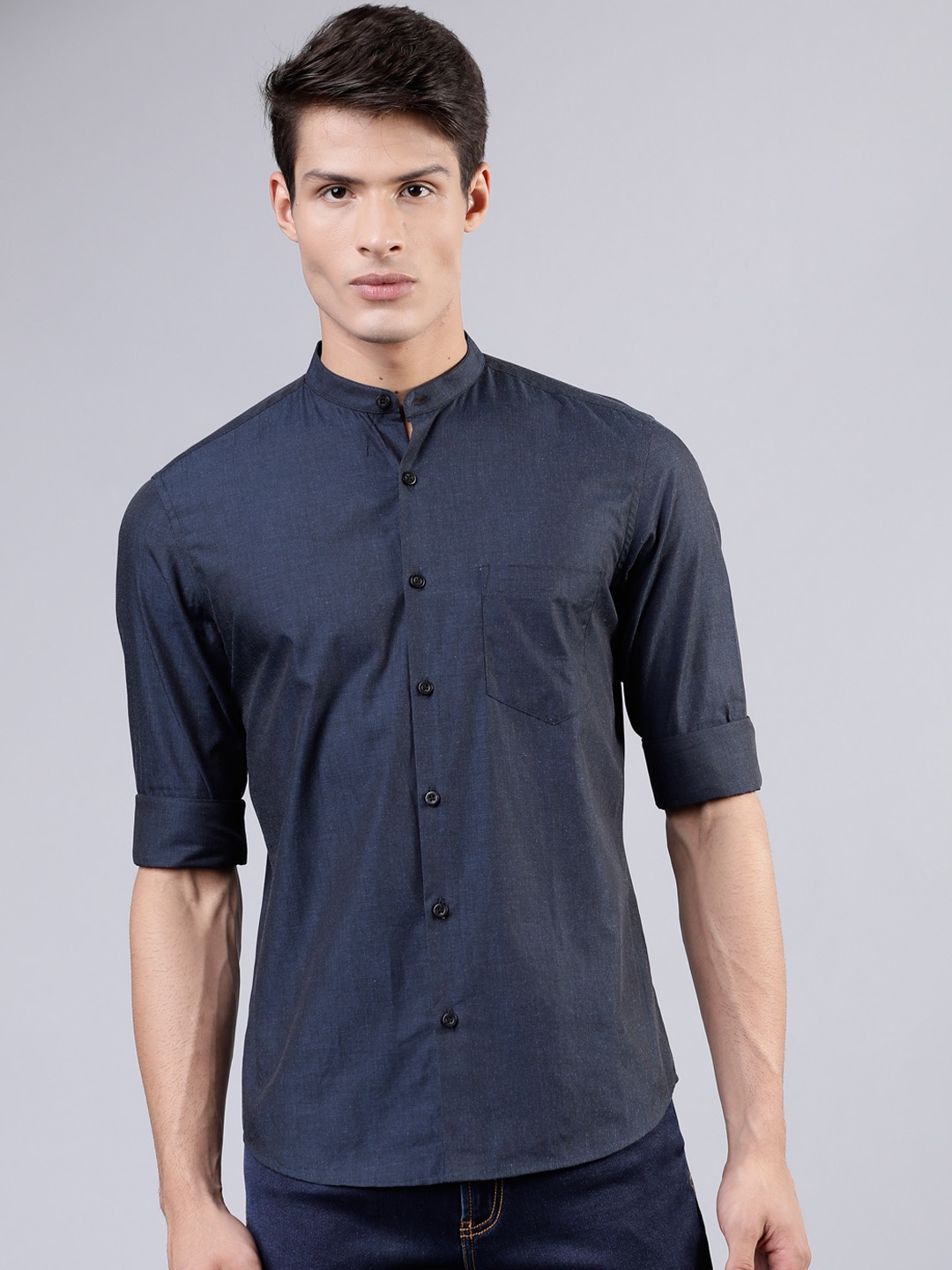 

HIGHLANDER Men Navy Blue Slim Fit Solid Casual Shirt